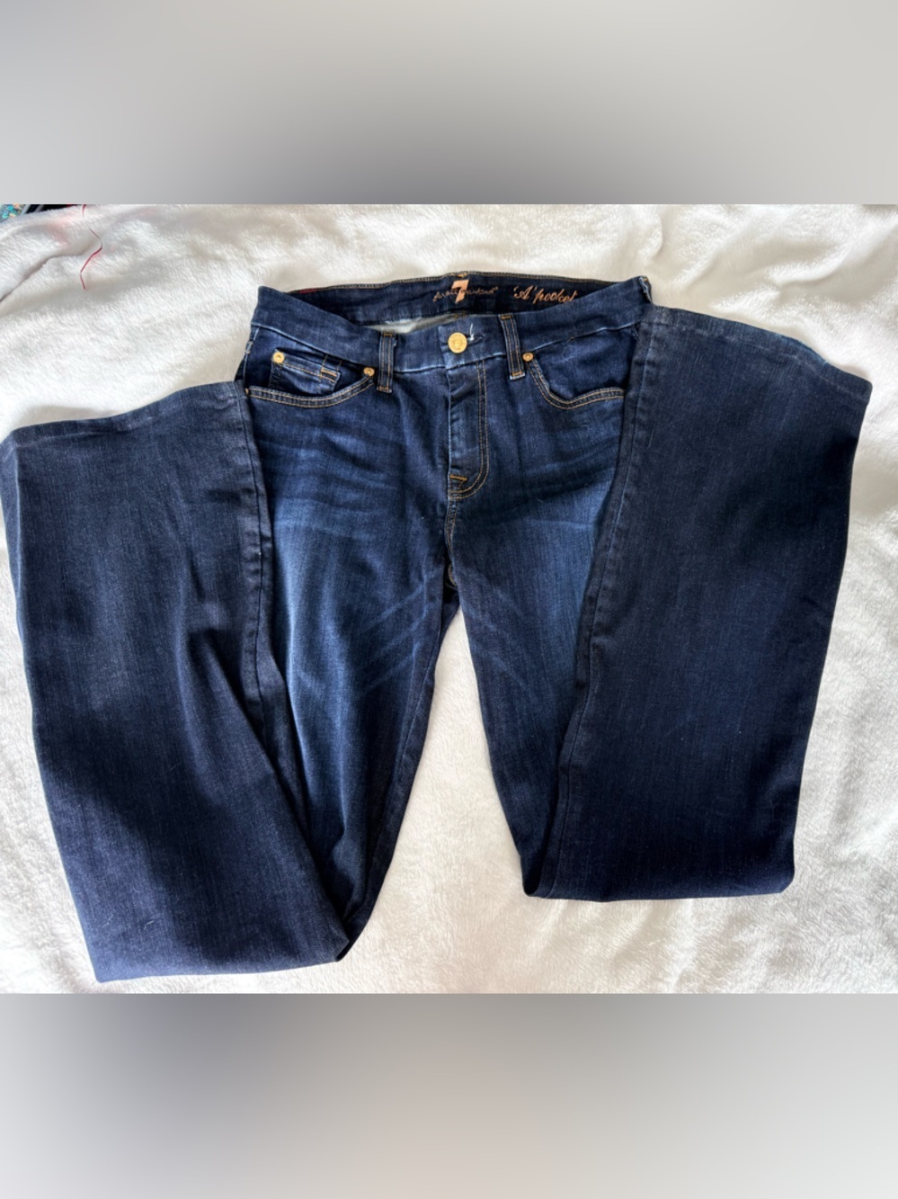 7 For All Mankind Dark Wash Blue Straight Leg Jeans